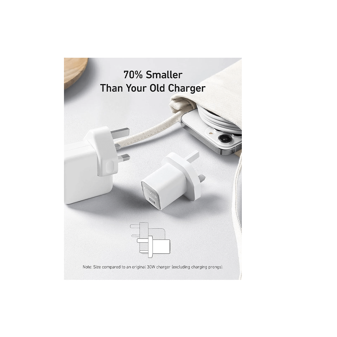 Anker 511 Nano 3 GaN 30W USB-C Wall Charger - White in Qatar Anker 511 Nano 3 GaN 30W USB-C Wall Charger - White in Qatar